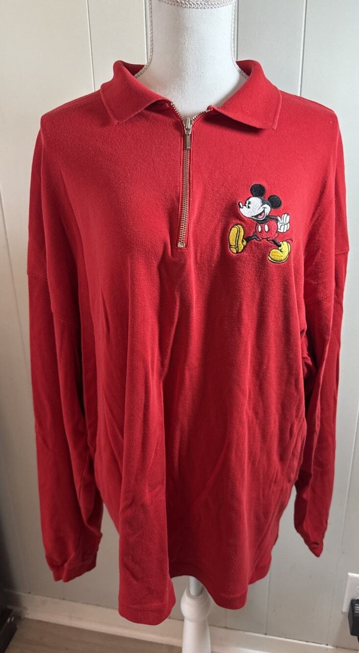 Mickey Mouse Quarter Zip SizeRed Fleece Disney Store Pullover 2XL LL